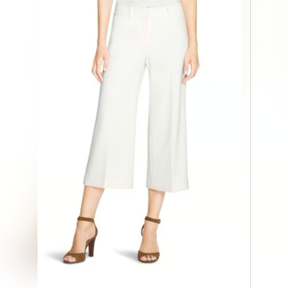 White House Black Market Cream Culotte Cropped Dressy Wide Leg Pants Size 4R